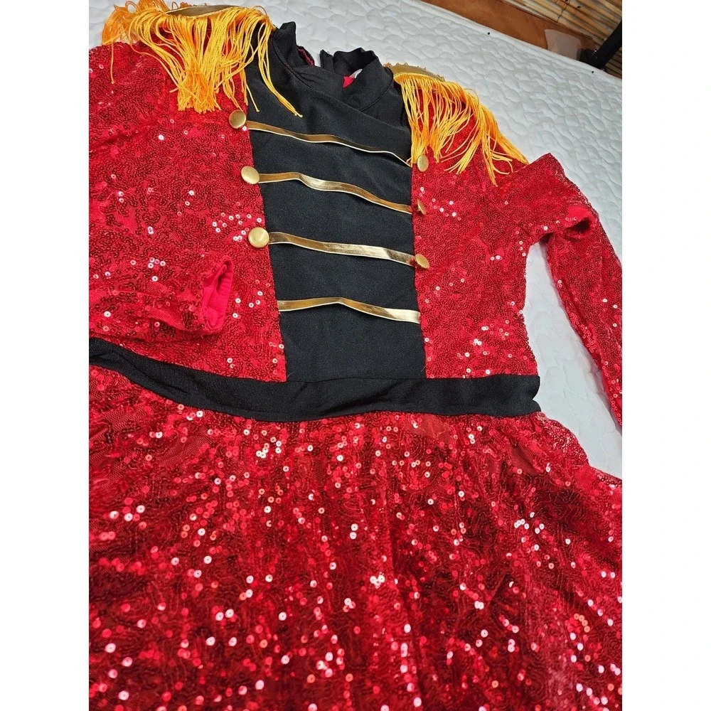 Toy Soldier Dance Costume RED SEQUIN Fringe Skirt Nutcracker Dress Girl 14  NEW